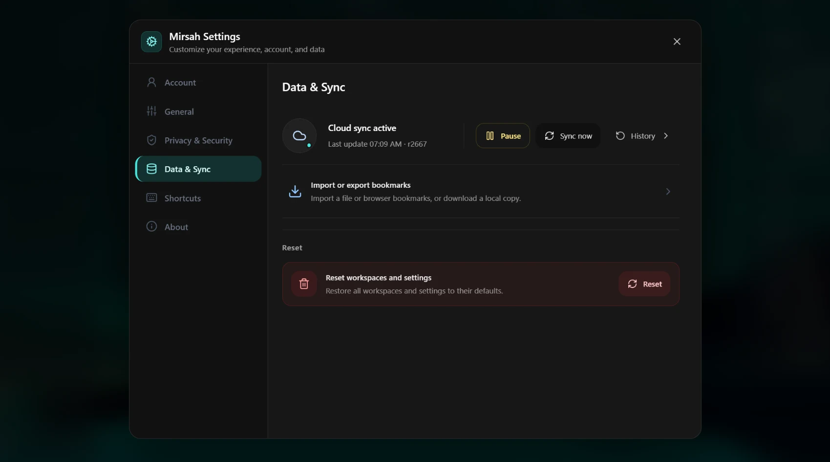 Mirsah backup and sync settings for local backups and optional cloud recovery