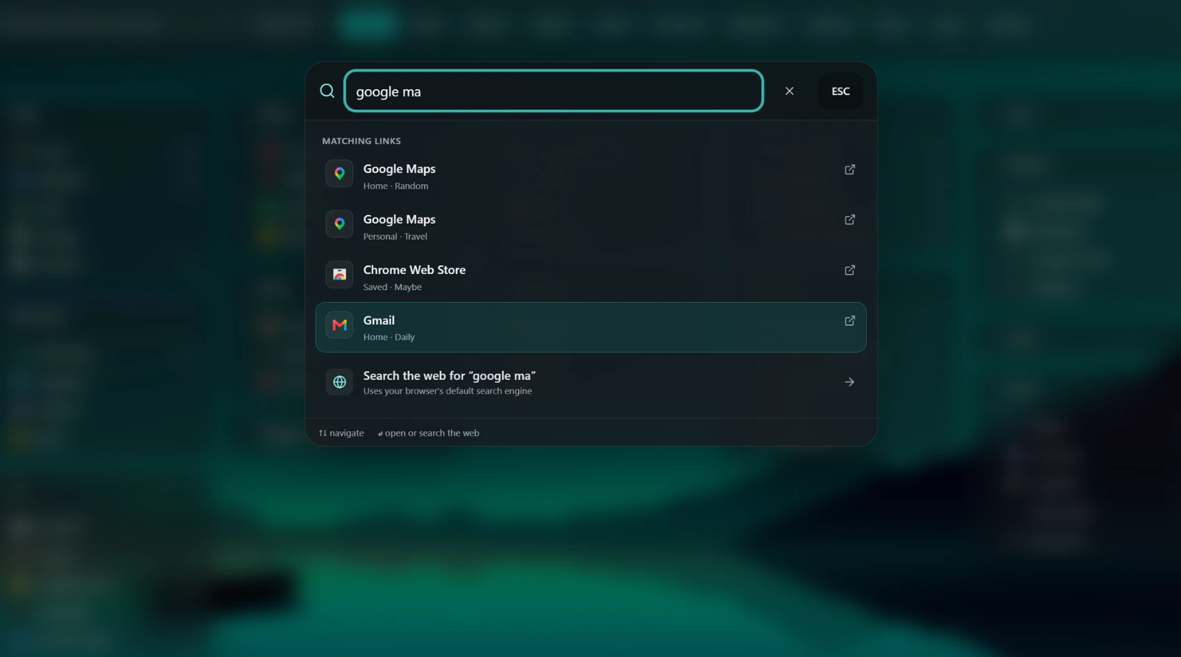 Mirsah Search showing saved-link results across Workspaces and Groups