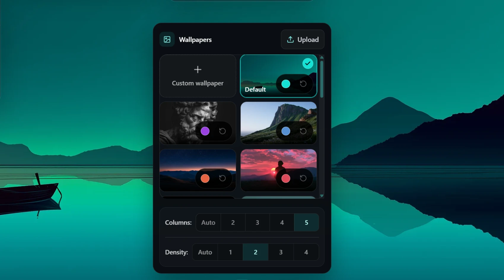 Mirsah wallpaper picker over a customized workspace